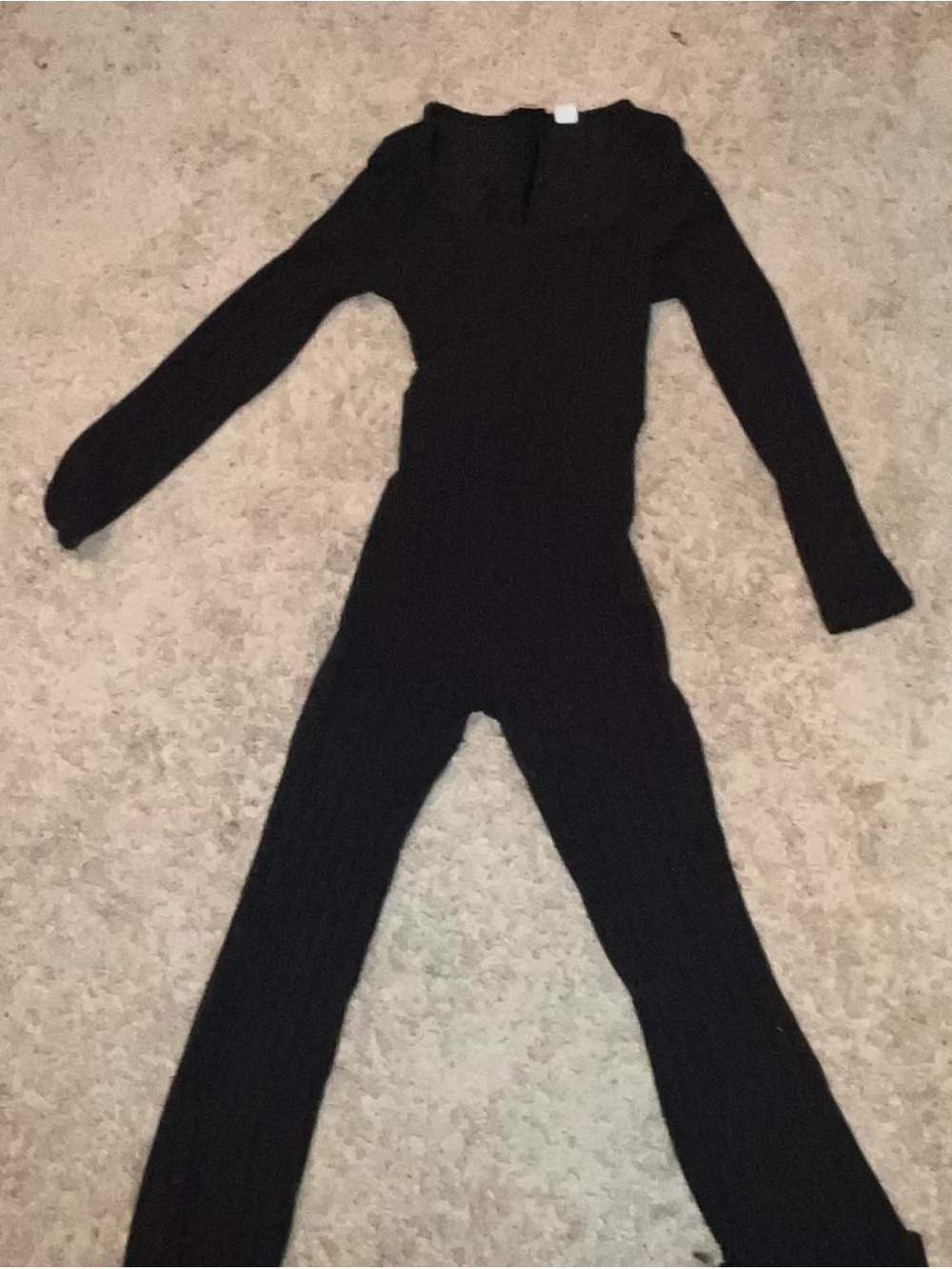 SHEIN Black Ribbed Long-Sleeve One-Piece Bodysuit